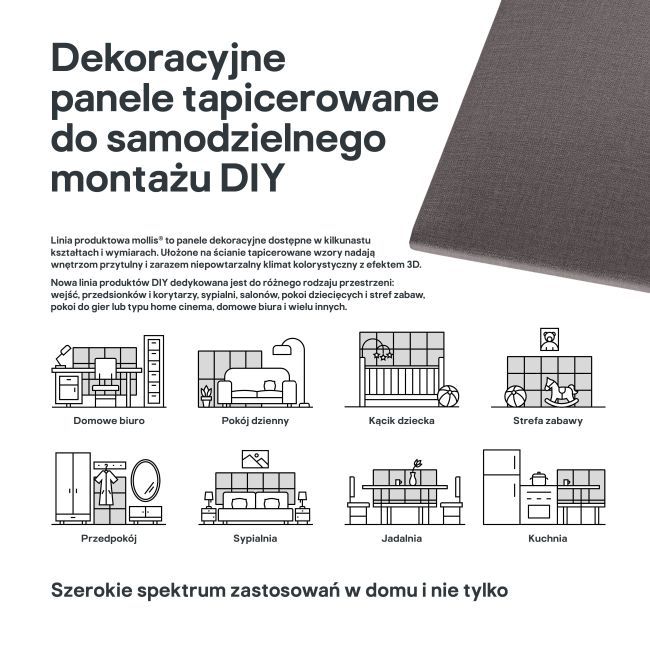 Panel ścienny tapicerowany Stegu Mollis prostokąt 90 x 30 cm szary