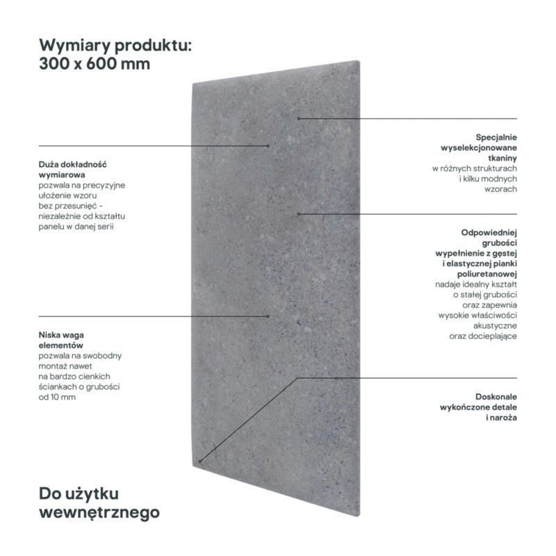 Panel ścienny tapicerowany Stegu Print 60 x 30 cm beton ciemny