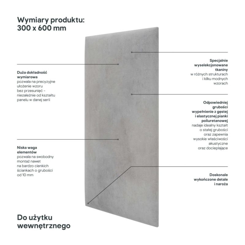 Panel ścienny tapicerowany Stegu Print 60 x 30 cm beton jasny