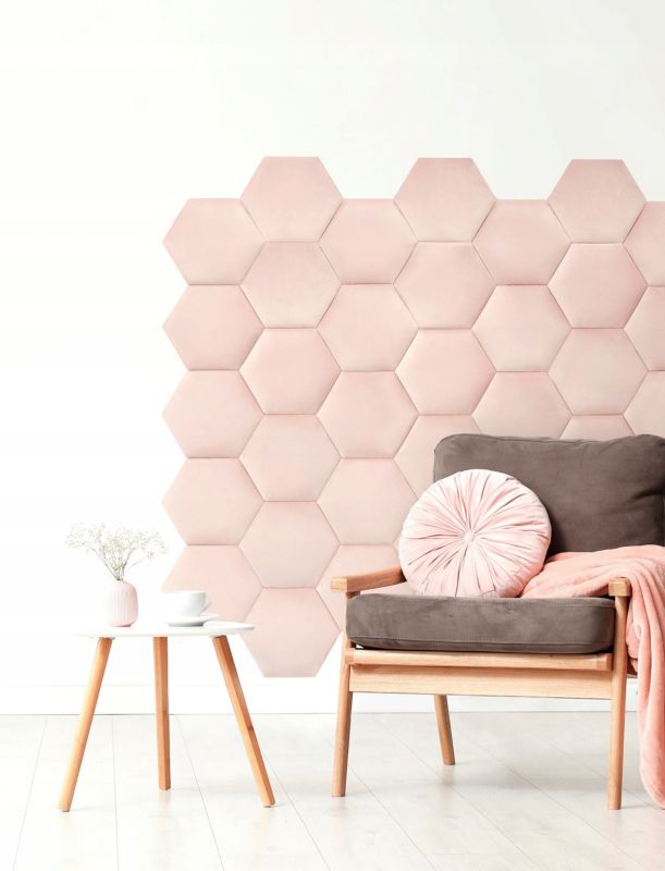 Panel tapicerowany ścienny Stegu wezgłowie 15x15 cm Różowy welur - akustyczny, dekoracyjny 1 szt.