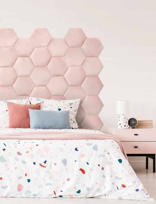 Panel tapicerowany ścienny Stegu wezgłowie 15x15 cm Różowy welur - akustyczny, dekoracyjny 1 szt.
