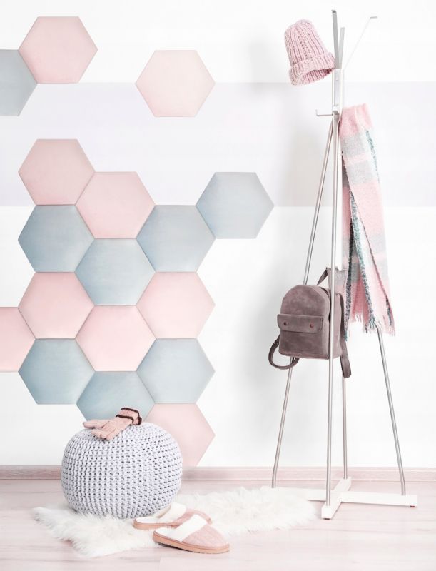 Panel tapicerowany ścienny Stegu wezgłowie 15x15 cm Różowy welur - akustyczny, dekoracyjny 1 szt.