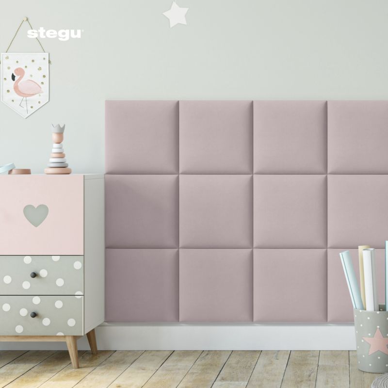 Panel tapicerowany ścienny Stegu wezgłowie 30x30 cm Różowy welur , akustyczny, dekoracyjny 1 szt.