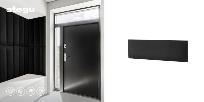 Panel tapicerowany ścienny Stegu wezgłowie 60x15 cm Czarny welur - akustyczny, dekoracyjny 1 szt.