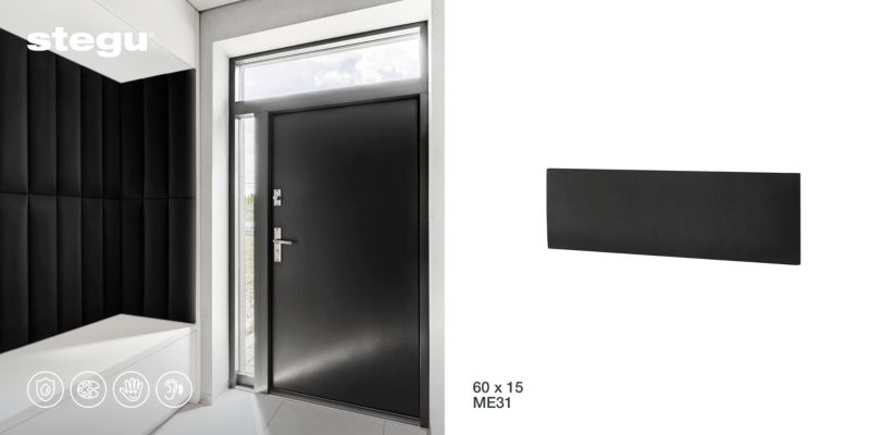 Panel tapicerowany ścienny Stegu wezgłowie 60x15 cm Czarny welur - akustyczny, dekoracyjny 1 szt.