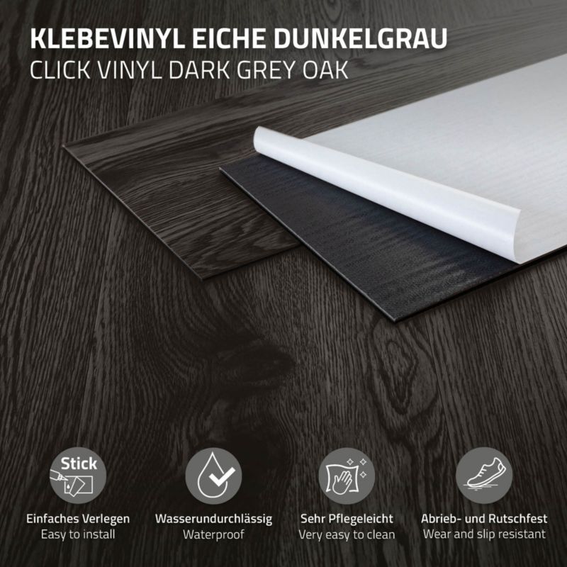 ML-Design podlahové panely 91,5 cm x 15,3 cm x 2 mm vinyl PVC samolepicí tmavě šedý dub set 11,15 m2 balení 80 ks.