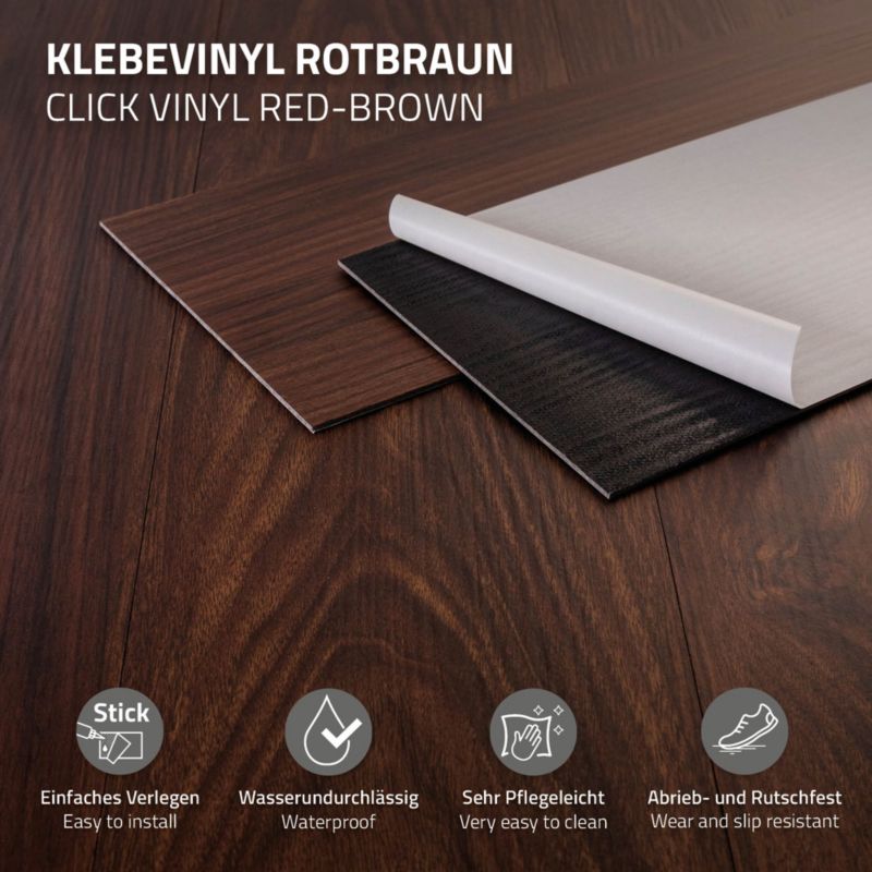 ML-Design podlahové panely 91,5 x 15,3 cm x 2 mm vinyl PVC samolepicí ořech červenohnědá sada 2,23 m2 balení 16 ks.