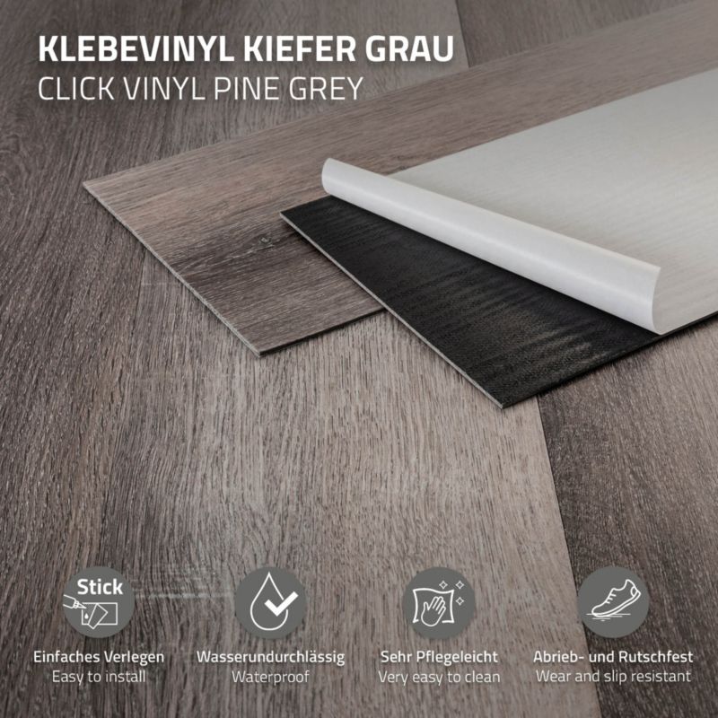 ML-Design PVC podlahové panely 91,5 x 15,3 cm x 2 mm samolepicí vinylové desky šedá barva borovice sada 6,69 m2 48 ks.
