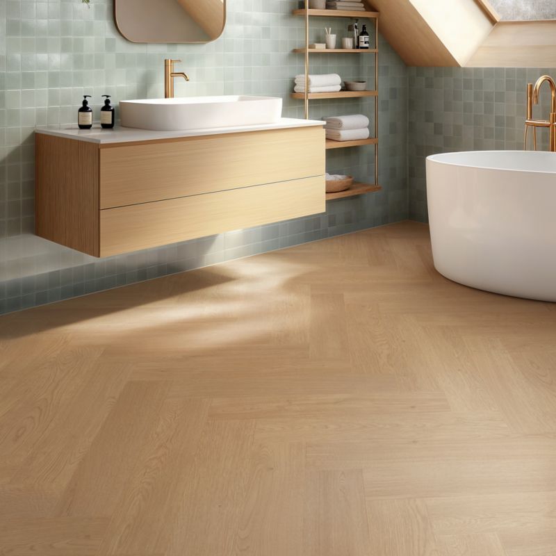 Panele podłogowe laminowane wodoodporne GoodHome Dąb Bursztynowy jodełka AC4 1,20 m2