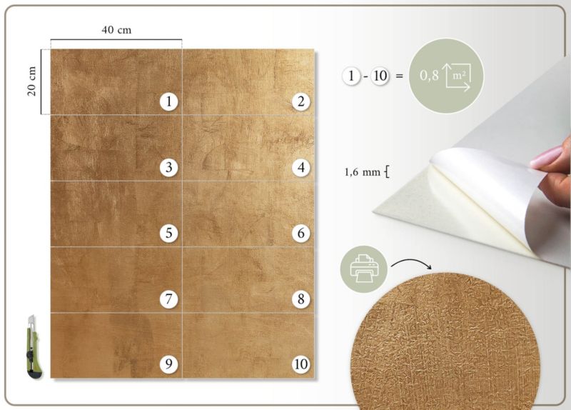 Panele samoprzylepne Wallfluent 40x20 cm Artystyczna struktura tła 10 szt.