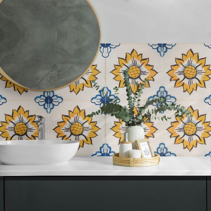 Panele samoprzylepne Wallfluent 60x30 cm Ceramiczny motyw kwiatowy 6 szt.