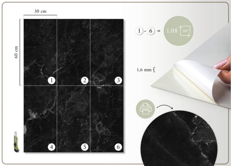 Panele samoprzylepne Wallfluent 60x30 cm Marmur z subtelnymi liniami 6 szt.