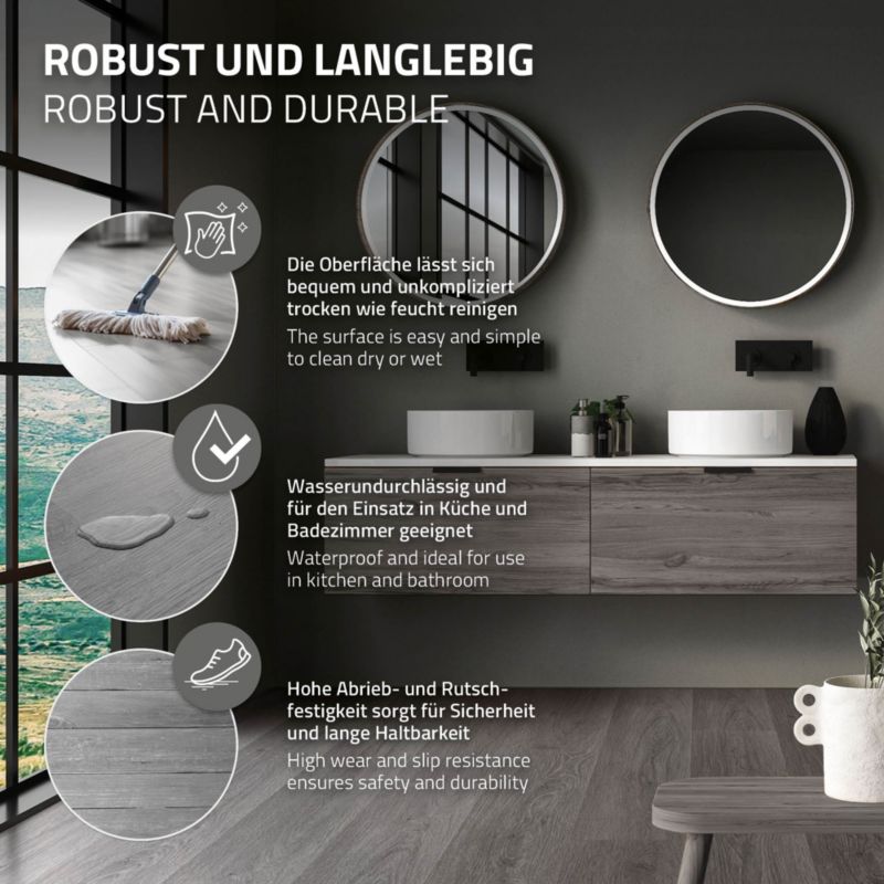 ML-Design vinylové panely 122 x 18 cm x 4,2 mm PVC panely click podlaha šedý dub voděodolný Windswell Hickory 4,62 m2 21 ks.