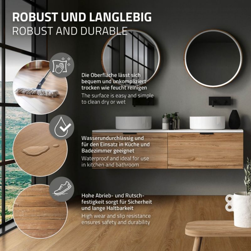 ML-Design vinylové panely 122 x 18 cm x 4,2 mm PVC click podlaha písková dub hnědá voděodolná sada 4,62 m2 balení 21 ks.