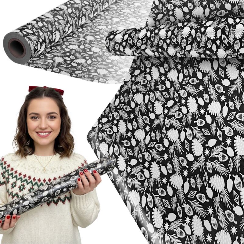 Papier PAPERHIT Do Pakowania Prezentów 25 m Megarolka Ozdobny Czarno ...