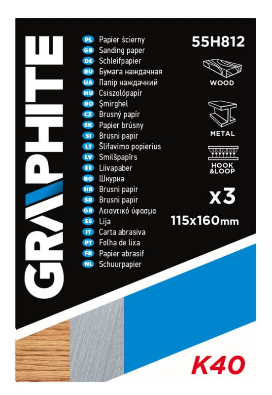 Papiery szlifierskie GRAPHITE 115 x 160 mm gradacja K40 1 kpl.