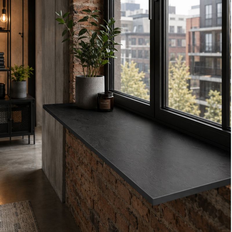 Parapet wewnętrzny KOLM HPL 12 mm Czarny (0190SL) 130x20 cm 1szt.