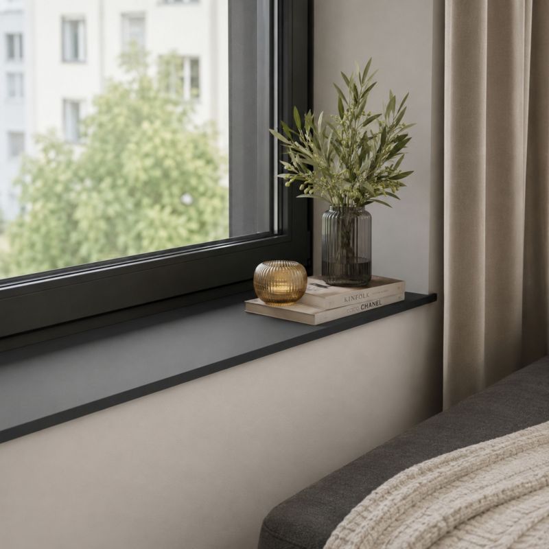 Parapet wewnętrzny KOLM HPL 12 mm Czarny Mat (0190AF) 60x20 cm 1szt.