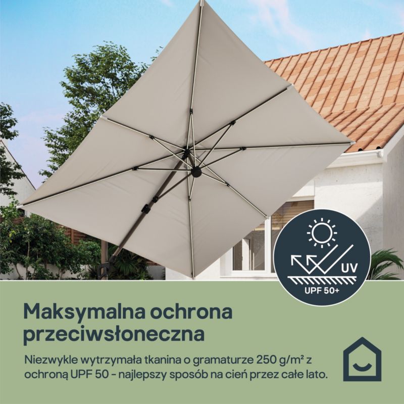 Parasol GoodHome Corby led 3 x 3 m z basą efekt drewna