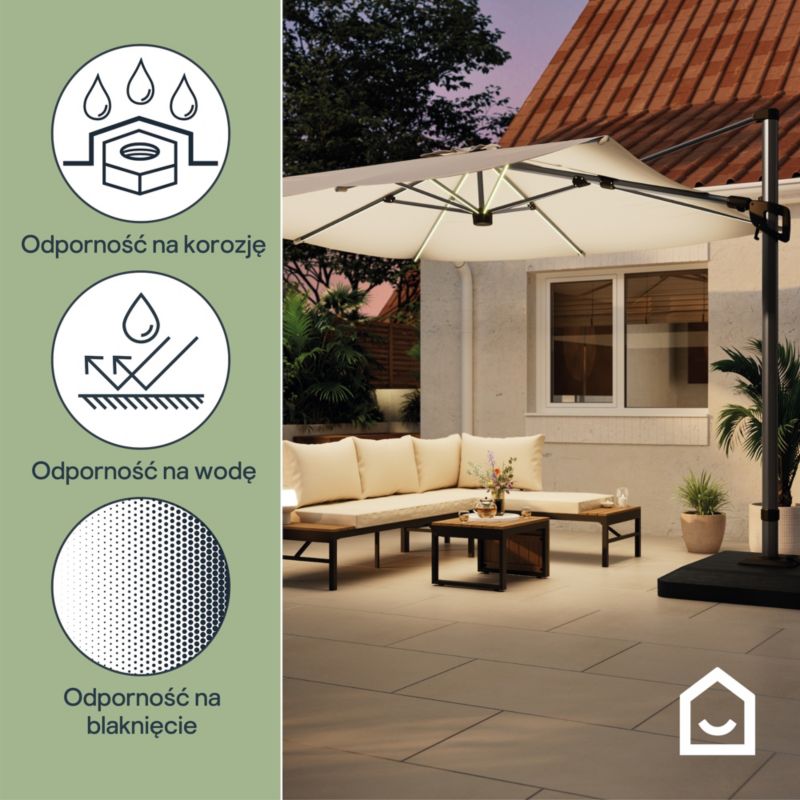 Parasol GoodHome Corby led 3 x 3 m z basą efekt drewna
