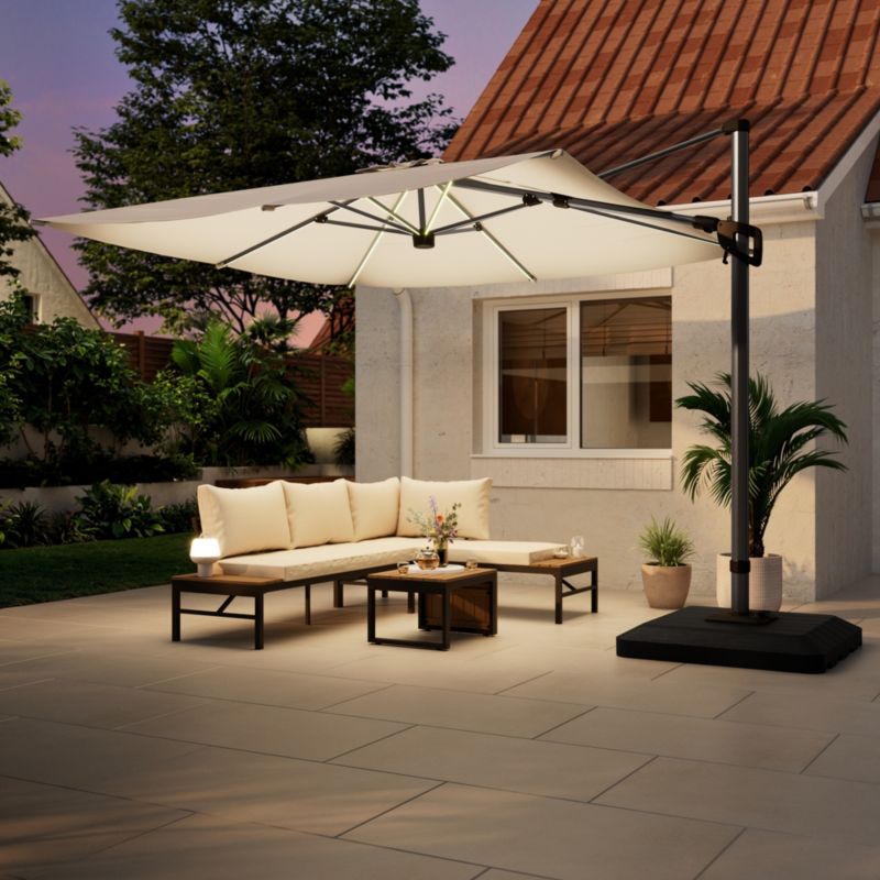 Parasol GoodHome Corby led 3 x 3 m z basą efekt drewna