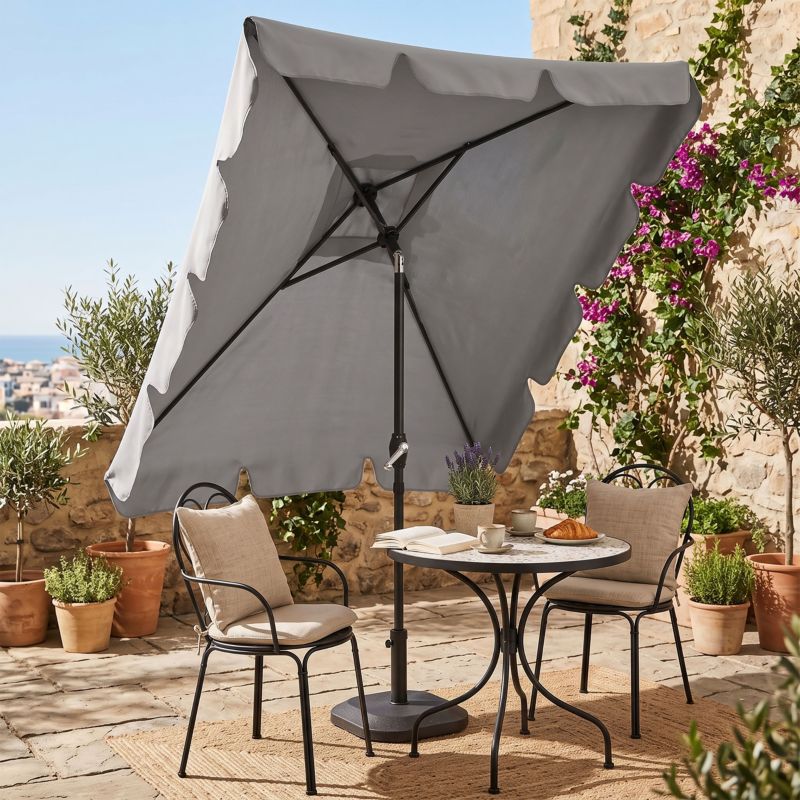 Parasol na taras i balkon Springos 240 cm na korbkę ogrodowy składany jasnoszary 1 szt.