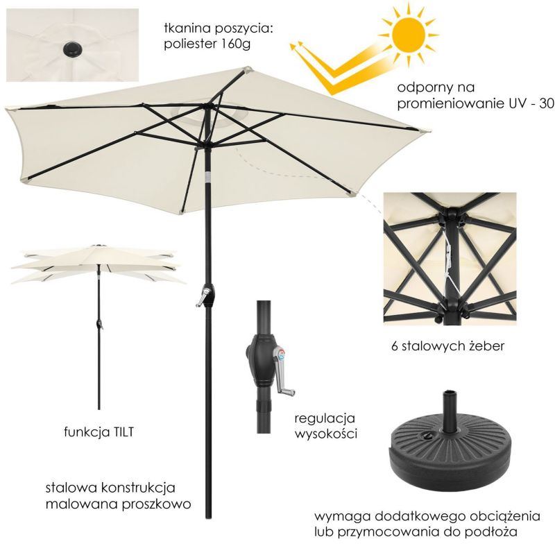 Parasol ogrodowy Bauerkraft składany regulowany 210 cm beżowy 1 szt.