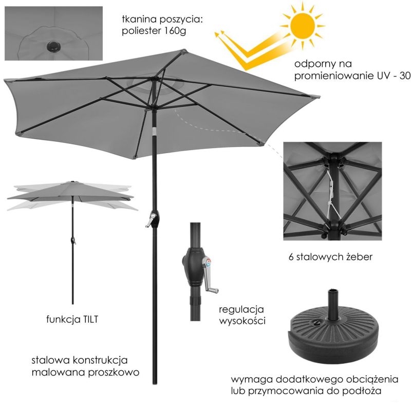 Parasol ogrodowy Bauerkraft składany regulowany 210 cm grafitowy 1 szt.