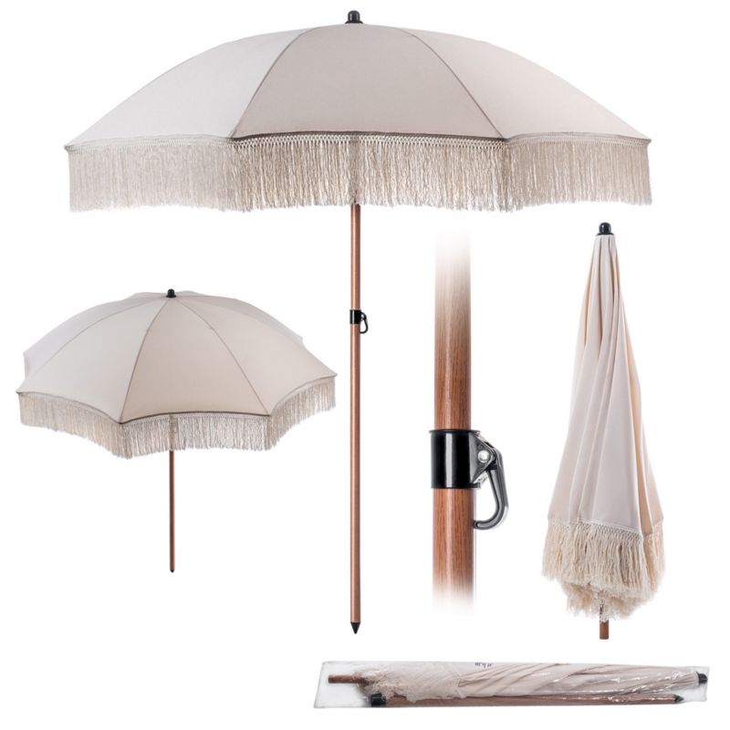 Parasol Ogrodowy KADAX Plażowy 180cm Składany Regulowany Frędzle 1 szt.