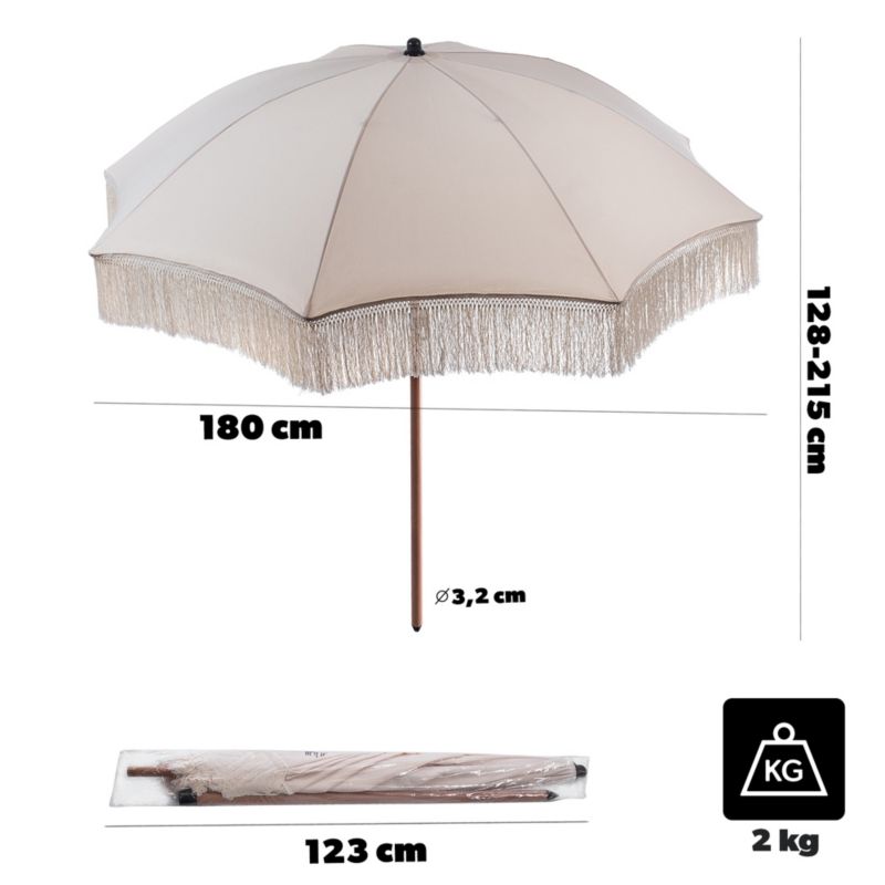 Parasol Ogrodowy KADAX Plażowy 180cm Składany Regulowany Frędzle 1 szt.