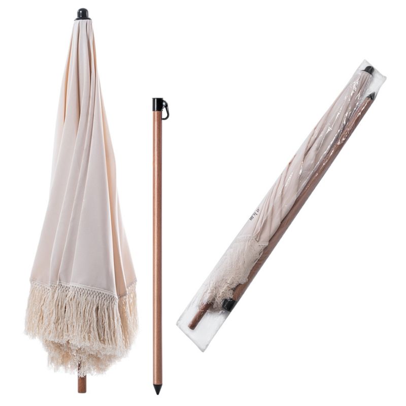 Parasol Ogrodowy KADAX Plażowy 180cm Składany Regulowany Frędzle 1 szt.