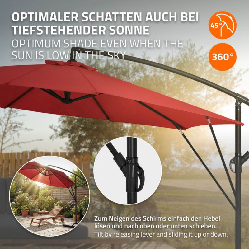 Parasol ogrodowy ML-Design czerwony 300 cm z korbką obrotowy 360 stopni posiada regulację kąta nachylenia pokrowiec stojak 1 szt
