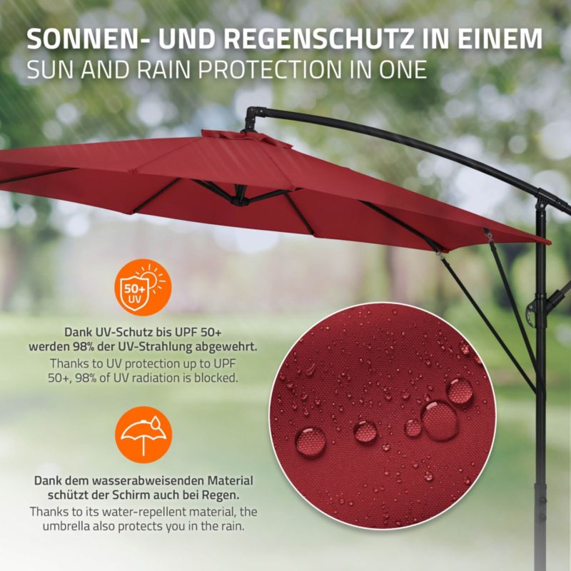 Parasol ogrodowy ML-Design czerwony 300 cm z korbką obrotowy 360 stopni posiada regulację kąta nachylenia pokrowiec stojak 1 szt