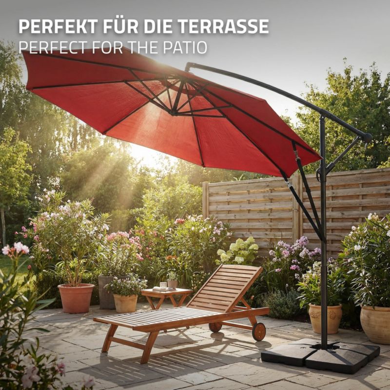 Parasol ogrodowy ML-Design czerwony 300 cm z korbką obrotowy 360 stopni posiada regulację kąta nachylenia pokrowiec stojak 1 szt