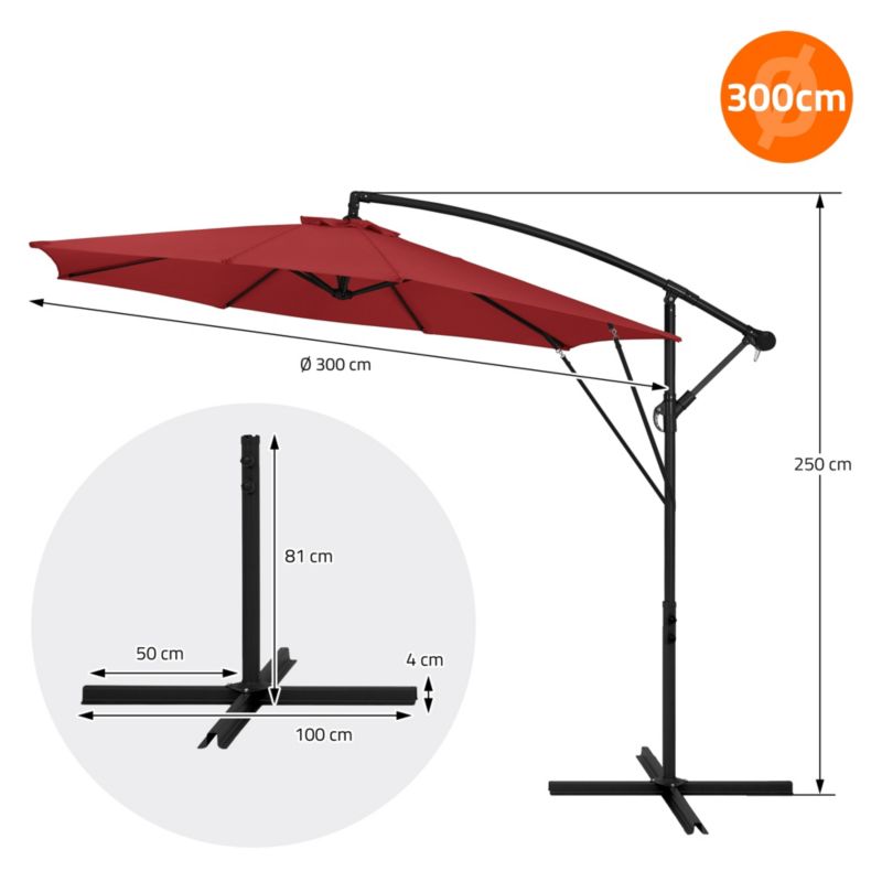 Parasol ogrodowy ML-Design czerwony 300 cm z korbką obrotowy 360 stopni posiada regulację kąta nachylenia pokrowiec stojak 1 szt