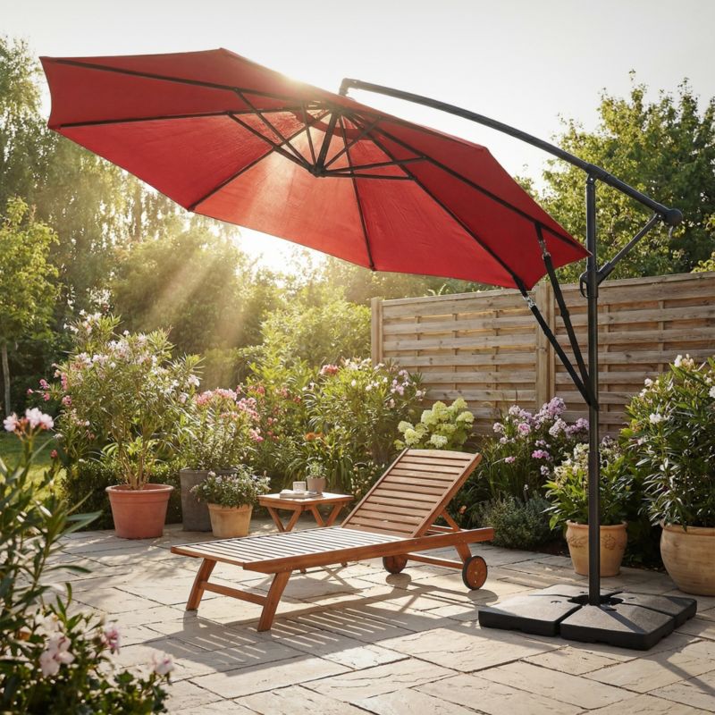 Parasol ogrodowy ML-Design czerwony 300 cm z korbką obrotowy 360 stopni posiada regulację kąta nachylenia pokrowiec stojak 1 szt