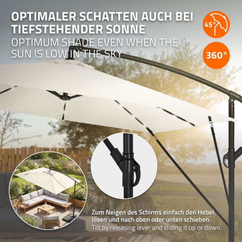 Parasol ogrodowy ML-Design o średnicy 330 cm beżowy LED Solar z korbką obrotowy 360 stopni wodoodporny z pokrowcem UV50 1 szt