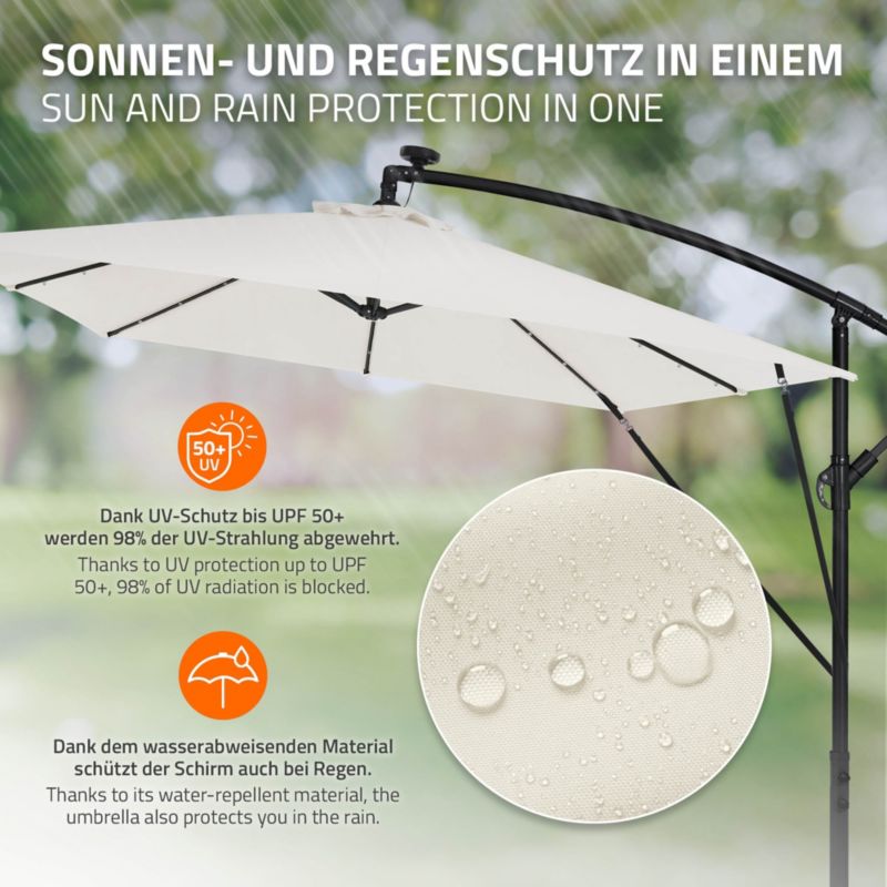 Parasol ogrodowy ML-Design o średnicy 330 cm beżowy LED Solar z korbką obrotowy 360 stopni wodoodporny z pokrowcem UV50 1 szt