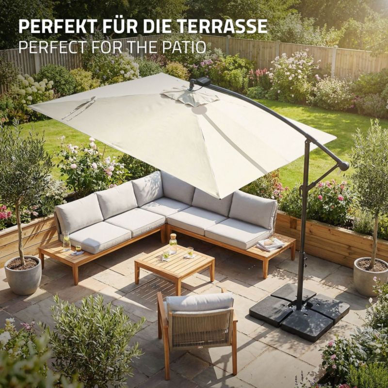 Parasol ogrodowy ML-Design o średnicy 330 cm beżowy LED Solar z korbką obrotowy 360 stopni wodoodporny z pokrowcem UV50 1 szt