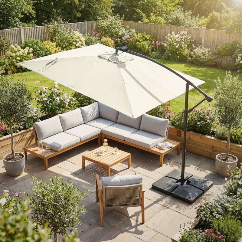 Parasol ogrodowy ML-Design o średnicy 330 cm beżowy LED Solar z korbką obrotowy 360 stopni wodoodporny z pokrowcem UV50 1 szt