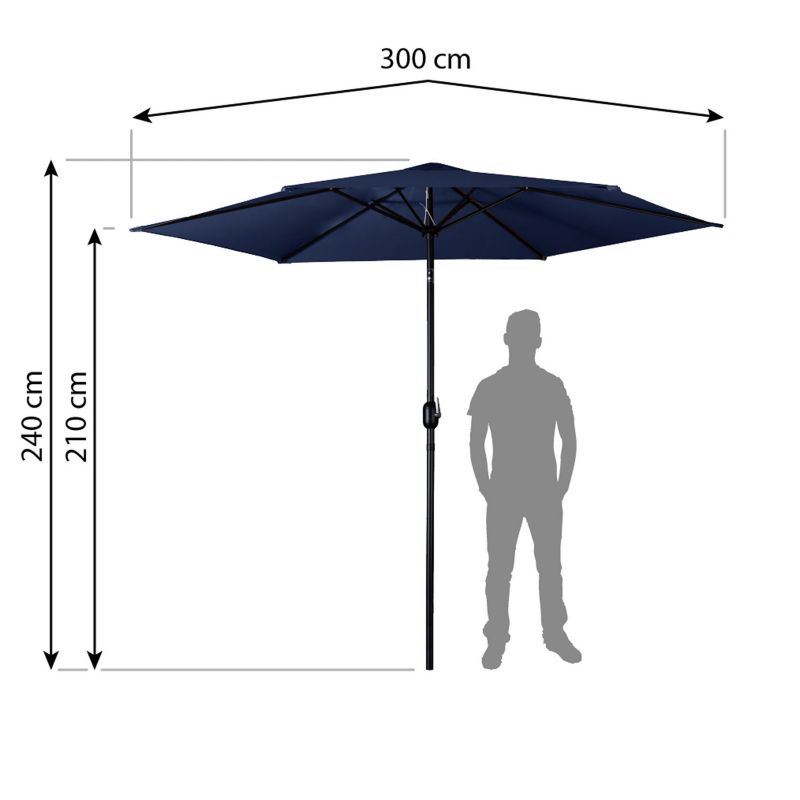 Parasol ogrodowy Plonos balkonowy 300cm regulowany składany + pokrowiec granatowy 1 szt.