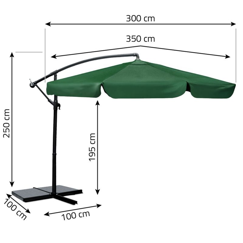 Parasol ogrodowy Plonos składany z wysięgnikiem 350cm 6 segmentów + pokrowiec zielony 1szt.