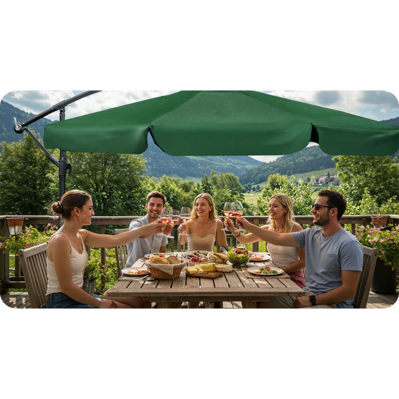 Parasol ogrodowy Plonos składany z wysięgnikiem 350cm 6 segmentów + pokrowiec zielony 1szt.