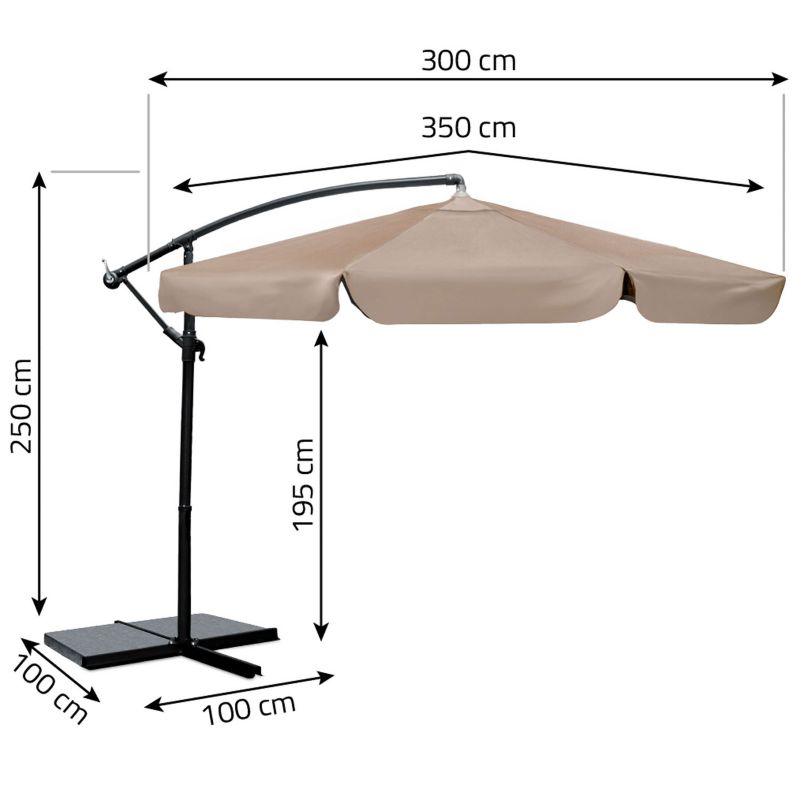 Parasol ogrodowy Plonos składany z wysięgnikiem 350cm 8 segmentów + pokrowiec beżowy 1szt.