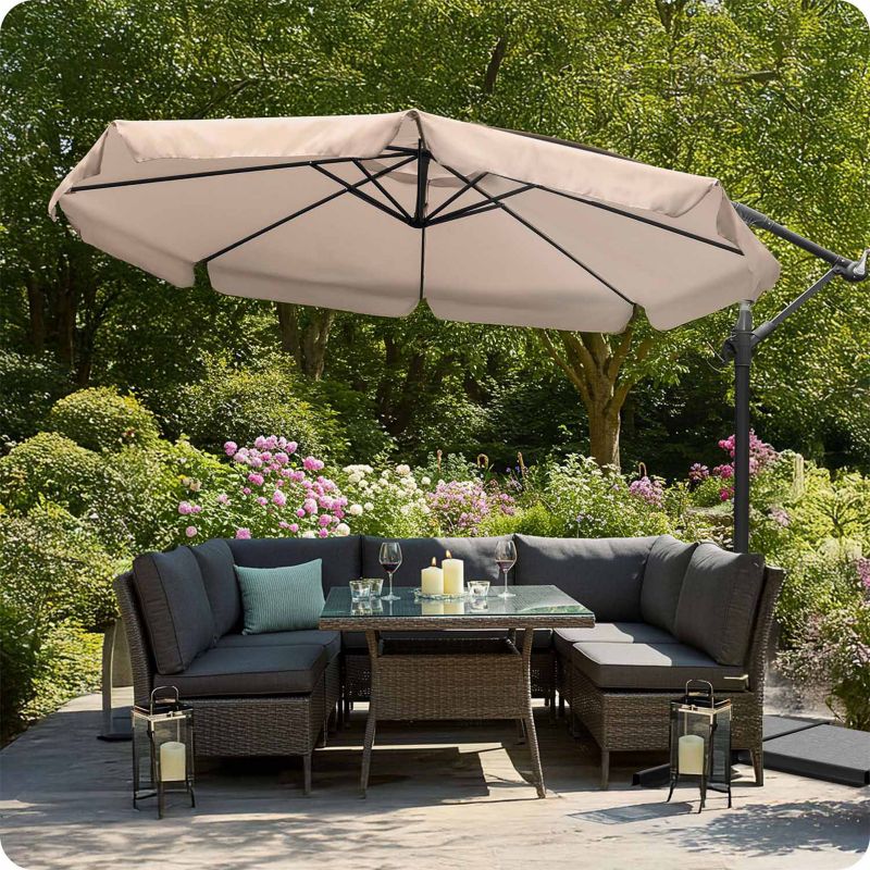 Parasol ogrodowy Plonos składany z wysięgnikiem 350cm 8 segmentów + pokrowiec beżowy 1szt.