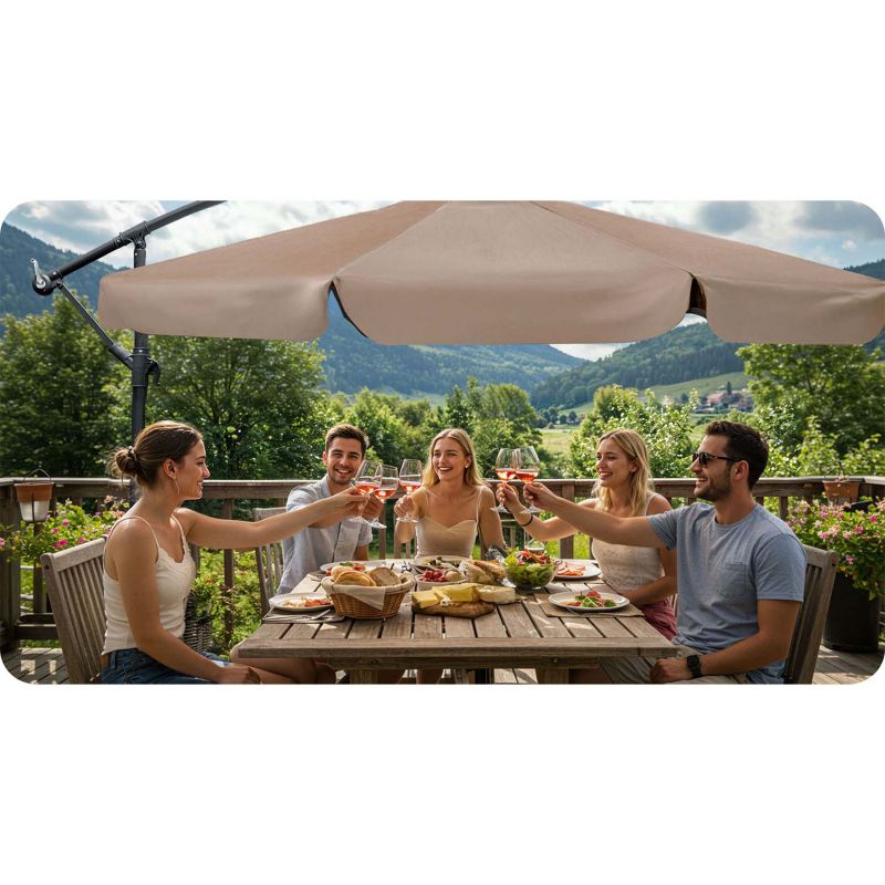Parasol ogrodowy Plonos składany z wysięgnikiem 350cm 8 segmentów + pokrowiec beżowy 1szt.