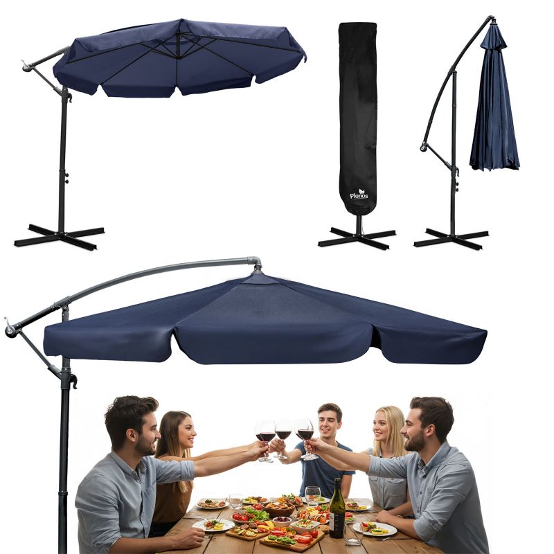 Parasol ogrodowy Plonos składany z wysięgnikiem 350cm 8 segmentów + pokrowiec granatowy 1szt.