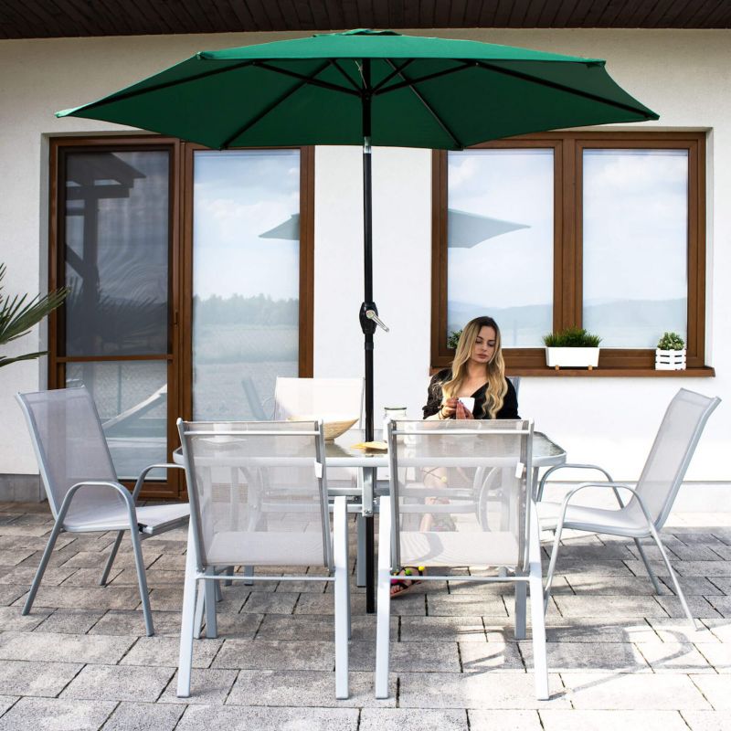 Parasol ogrodowy Springos 260 cm składany łamany na balkon i taras duży ciemnozielony 1 szt.