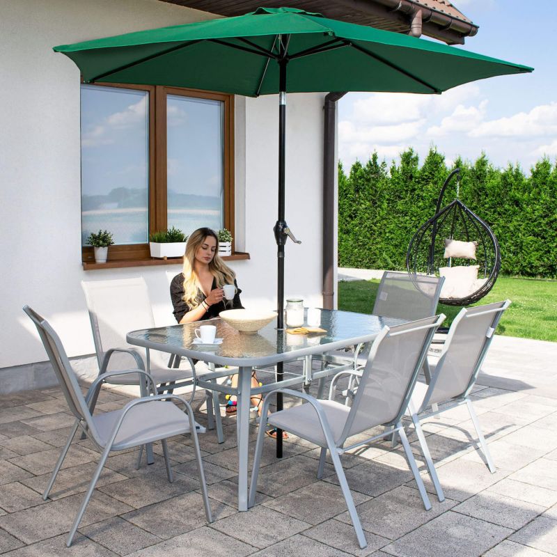 Parasol ogrodowy Springos 260 cm składany łamany na balkon i taras duży ciemnozielony 1 szt.