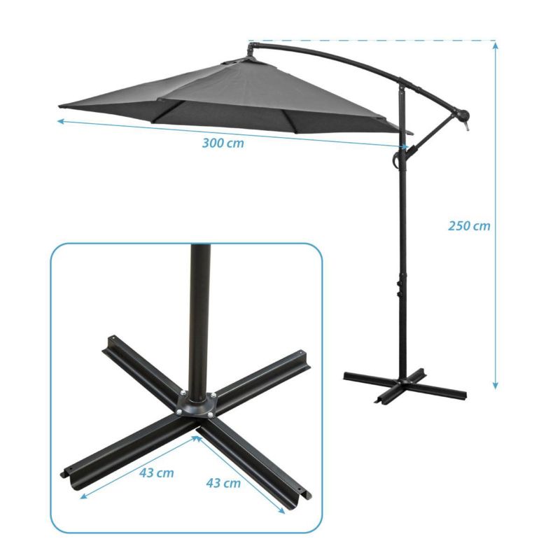 Parasol Saska Garden ogrodowy 300cm składany na wysięgniku szary antracyt 1szt